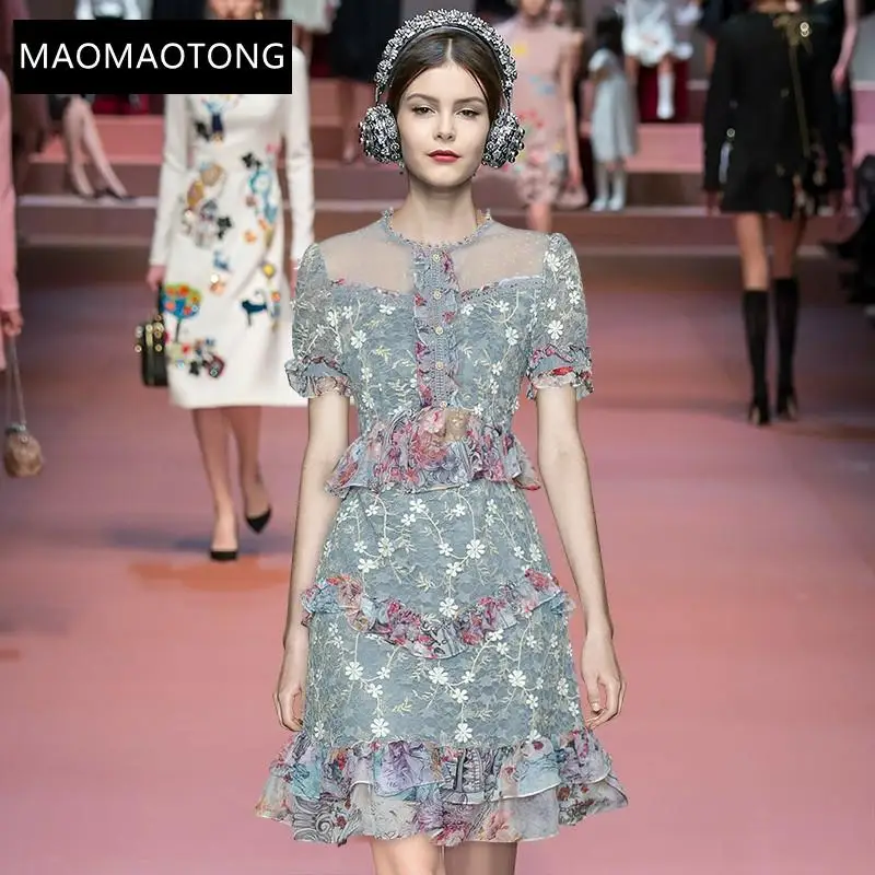 Fashion Runway Summer Vintage Party Dress Women's Round Neck Mesh Short Sleeve Ruffles Embroidered Short Dress
Fashion Runway Summer Vintage Party Dress Women's Round Neck Mesh Short Sleeve Ruffles Embroidered Short Dress