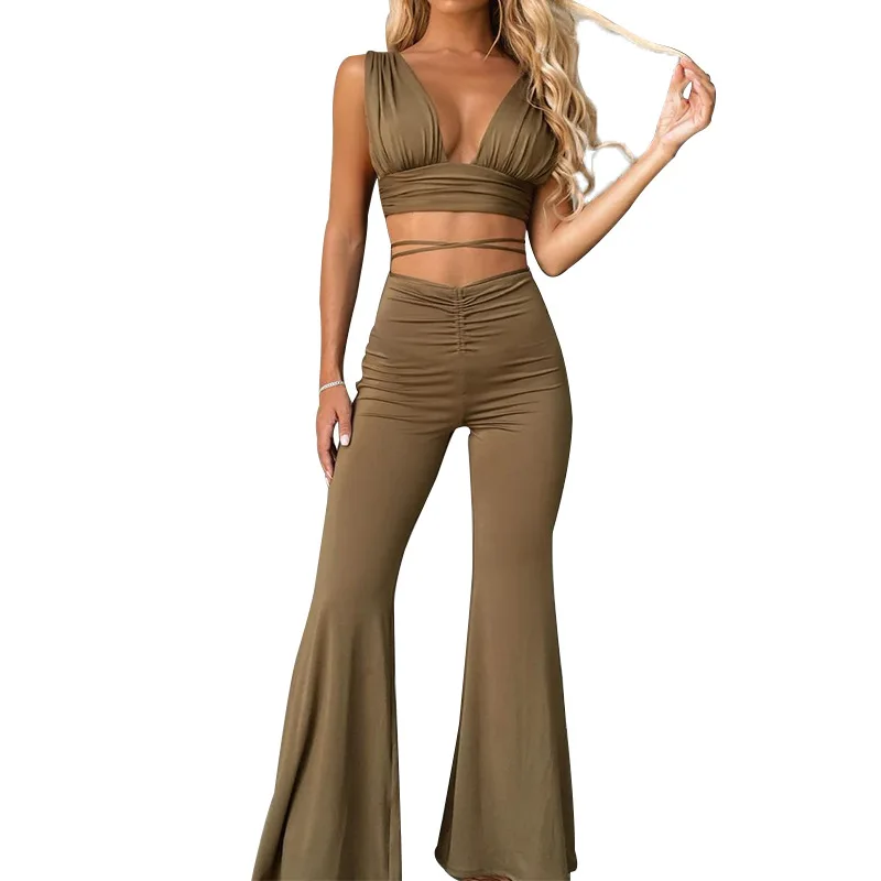 2021 New Sexy Top Casual High Waist Flared Pants Two-piece Spring And Autumn Ladies Casual Suit Sports Fitness Clothing 
2021 New Sexy Top Casual High Waist Flared Pants Two-piece Spring And Autumn Ladies Casual Suit Sports Fitness Clothing