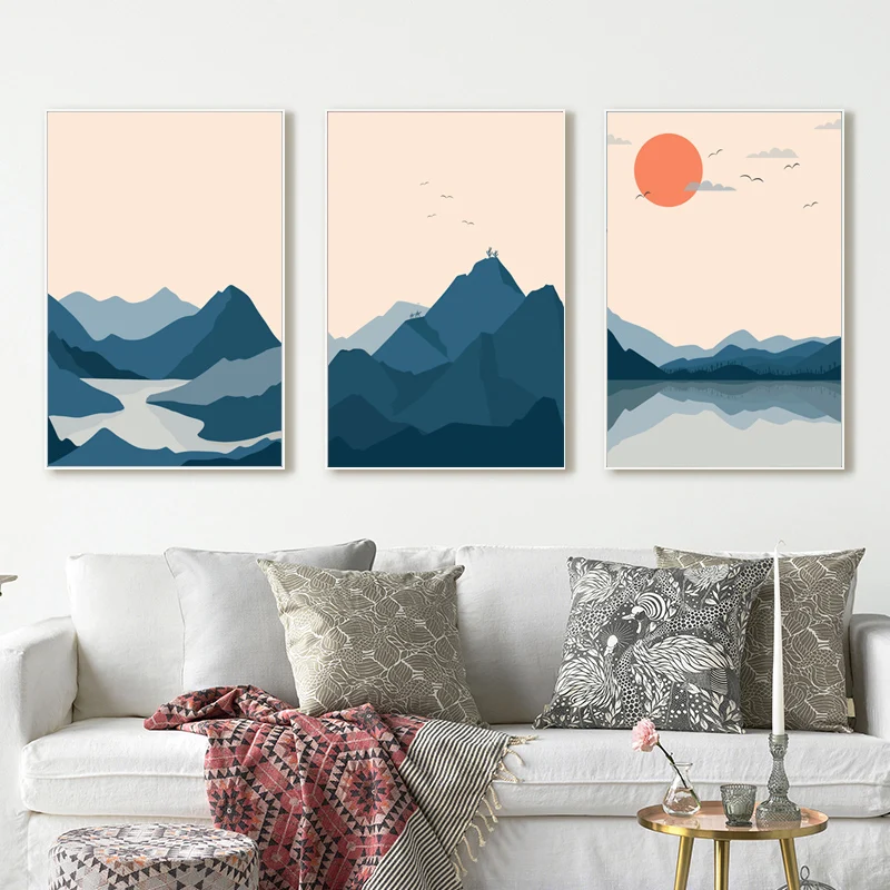 

Sunset Mountain Lake Landscape Abstract Wall Art Modern Canvas Painting Posters and Prints Picture for Home Decor Unframed