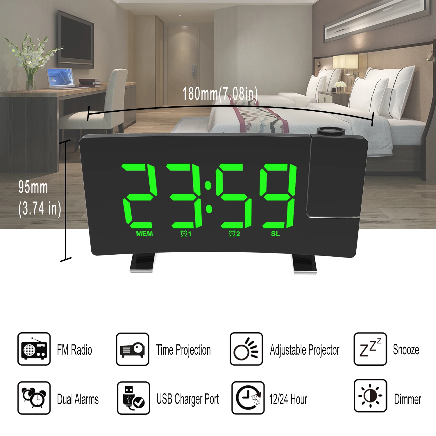 LED Screen Projection Alarm Clock Digital Forecast Radio Temperature Calendar Desktop Clock Modern Office Bedroom Decoration
LED Screen Projection Alarm Clock Digital Forecast Radio Temperature Calendar Desktop Clock Modern Office Bedroom Decoration