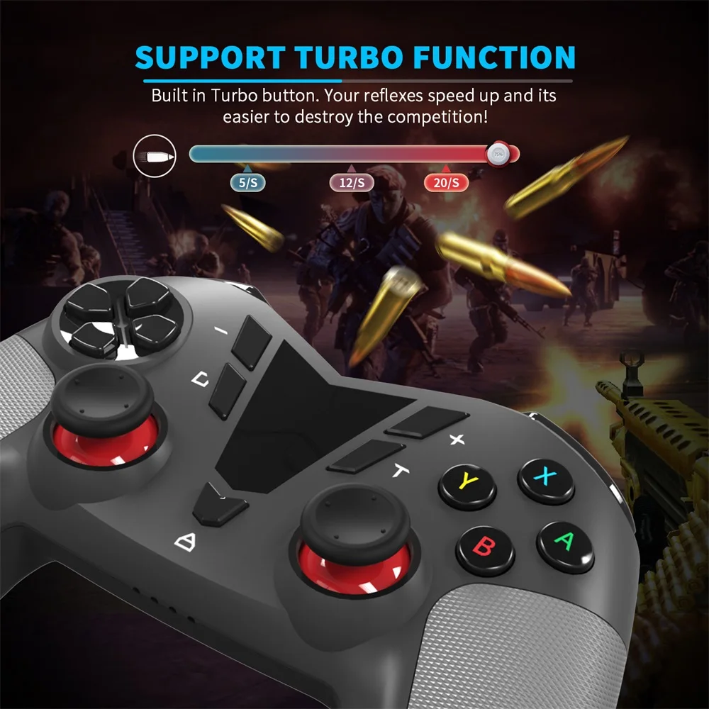 

Wireless Gamepad Bluetooth Gaming Controller For Switch With 3 Vibration Levels Windows Computer Laptop Black Game Joystick.
