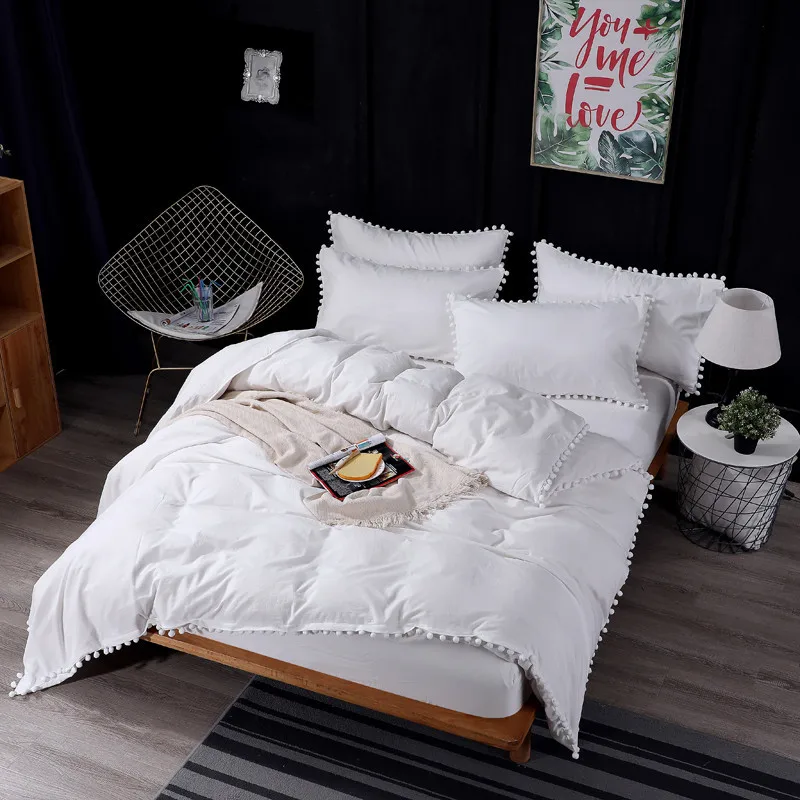 White Pom Ball Fringe Duvet Cover Bed sheet set Pillowcase 100%Cotton King Queen Twin size White Pink Grey Bedding set for Girls
White Pom Ball Fringe Duvet Cover Bed sheet set Pillowcase 100%Cotton King Queen Twin size White Pink Grey Bedding set for Girls