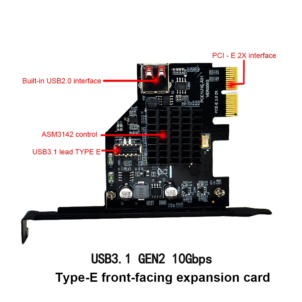 USB 3.1 Front Type-E Expansion Card 20PIN PCI-E 4X 8X 16X 10Gbps Adapter Raiser Card ASM3142 Win XP/7/8/10/LINUX
USB 3.1 Front Type-E Expansion Card 20PIN PCI-E 4X 8X 16X 10Gbps Adapter Raiser Card ASM3142 Win XP/7/8/10/LINUX