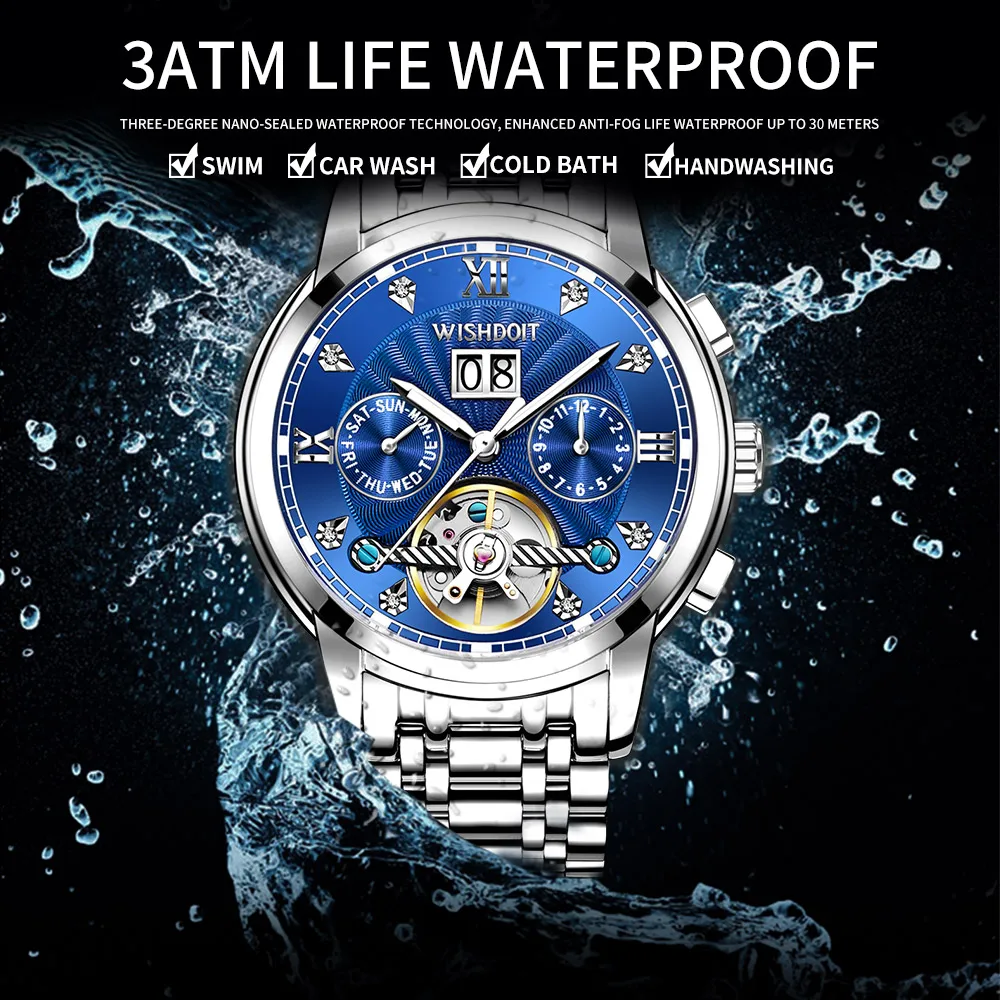 WISHDOIT 2020 New Men's Casual Automatic Mechanical Watch Waterproof Luminous Date Top Brand | Наручные часы