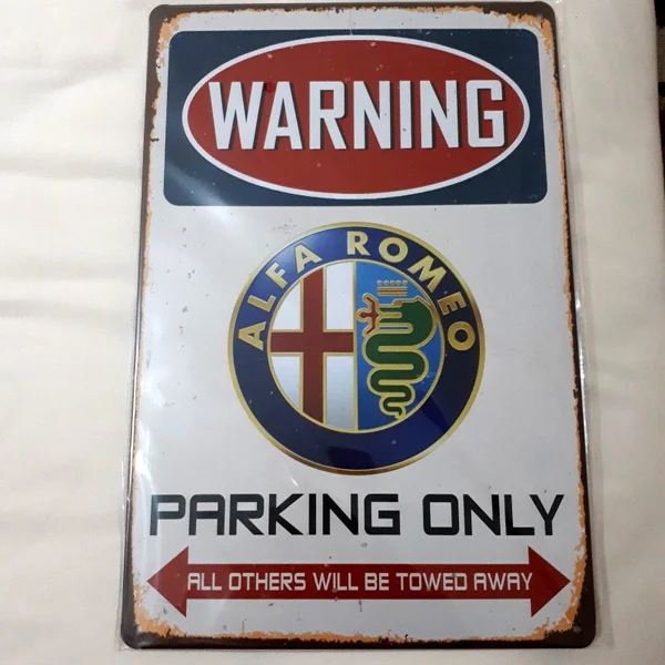 

Alfa Romeo Parking Only Tin Sign/Plaque - Aged Vintage Design Superb Quality