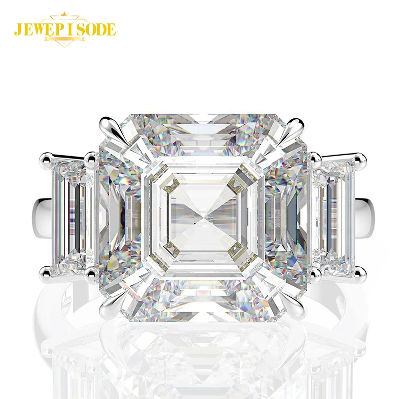 

Jewepisode Luxury 12MM Created Moissanite Aquamarine Wedding Engagement Rings for Women 100% Solid Silver 925 Fine Jewelry Ring