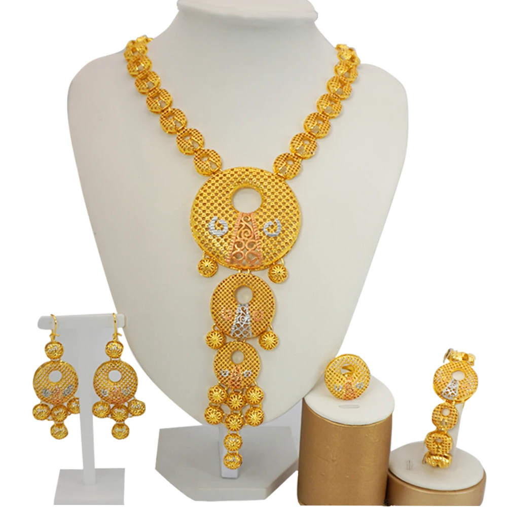 Fine Jewelry Dubai Luxury 24k gold Jewelry Sets For Woman African Necklace Bracelet Earrings Ring Jewellery Bridal Wedding Gift
Fine Jewelry Dubai Luxury 24k gold Jewelry Sets For Woman African Necklace Bracelet Earrings Ring Jewellery Bridal Wedding Gift