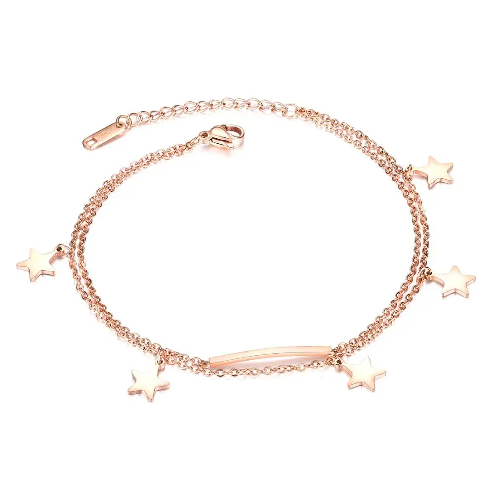 fashion Double layer stainless steel chain anklets for women adjustable Rose gold star summer beach leg accessories jewelry gif
fashion Double layer stainless steel chain anklets for women adjustable Rose gold star summer beach leg accessories jewelry gif