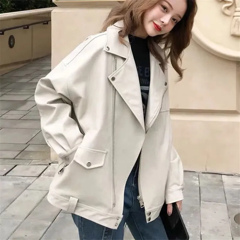 2023 Spring Autumn Women Casual Loose Faux Leather Jacket Soft Pu Leather College Style Korean Coats Ladies Female Outerwear
2023 Spring Autumn Women Casual Loose Faux Leather Jacket Soft Pu Leather College Style Korean Coats Ladies Female Outerwear