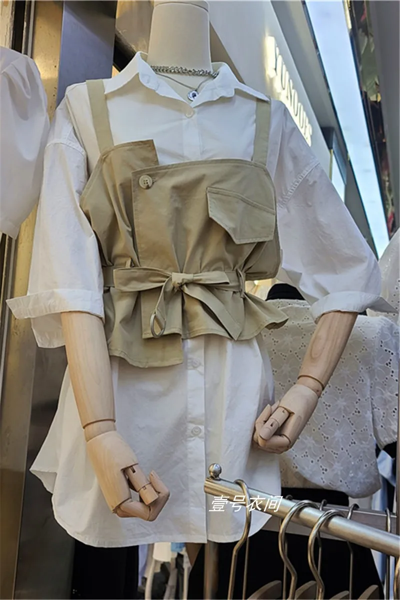Korean Fashion Women Shirts Blouses 2021 Summer Simple Button Up Shirt Female Slim Waist Irregular Vest Two Piece Set
Korean Fashion Women Shirts Blouses 2021 Summer Simple Button Up Shirt Female Slim Waist Irregular Vest Two Piece Set