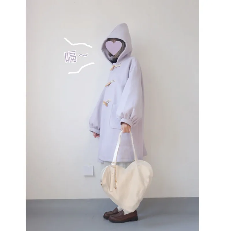 Lolita Autumn And Winter Artifical Woollen Hooded Long Coat Women Loose Soft Girl Little Fresh Little Devil Cute Manteau Femme
Lolita Autumn And Winter Artifical Woollen Hooded Long Coat Women Loose Soft Girl Little Fresh Little Devil Cute Manteau Femme