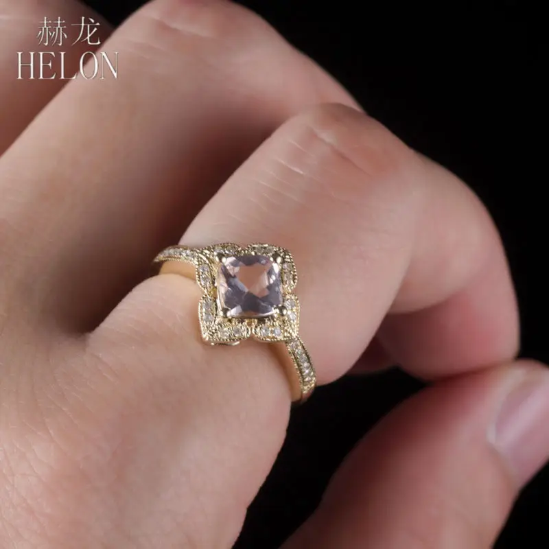 HELON Solid 10K Yellow Gold 6.5mm Cushion Geniune Morganite & Diamonds Engagement Wedding Ring For Women Fine Jewelry Best Gift
HELON Solid 10K Yellow Gold 6.5mm Cushion Geniune Morganite & Diamonds Engagement Wedding Ring For Women Fine Jewelry Best Gift