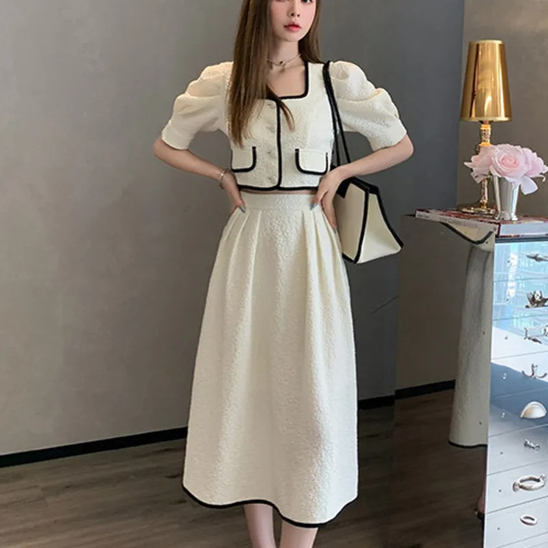 Small Fragrance Two Piece Set Women Puff Sleeve Shirt Blouse Crop Top + High Waist Long Skirt Suits Fashion Vintage 2 Piece Set
Small Fragrance Two Piece Set Women Puff Sleeve Shirt Blouse Crop Top + High Waist Long Skirt Suits Fashion Vintage 2 Piece Set