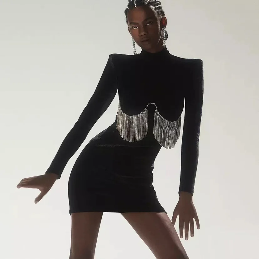 HIGH STREET Latest 2022 Fashion Fall Winter Designer Women's Long Sleeve Diamonds Tassel Velvet Dress
HIGH STREET Latest 2022 Fashion Fall Winter Designer Women's Long Sleeve Diamonds Tassel Velvet Dress