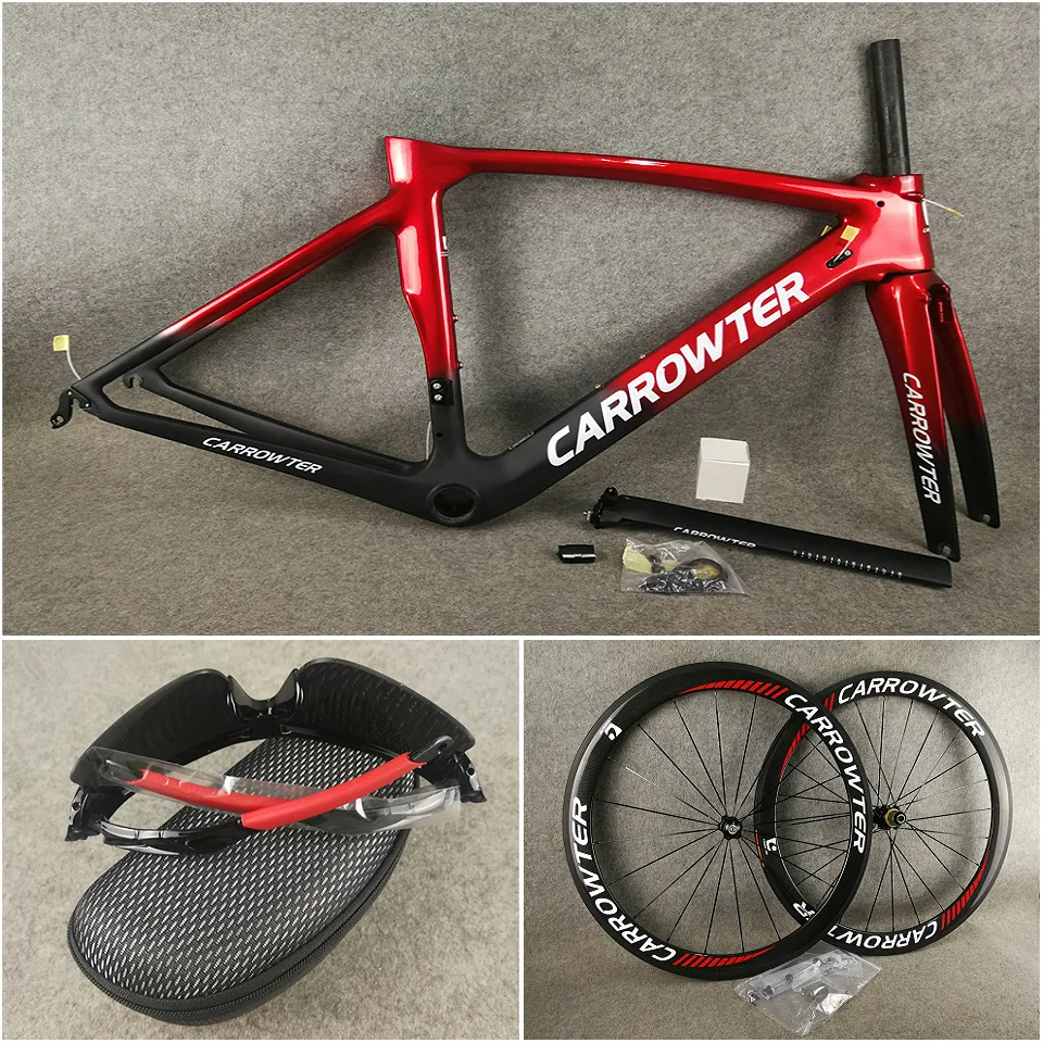 Transparent Red T1000 UD Matte-Glossy CARROWTER Carbon Road Bike Frames Direct Mount Brakes Frameset with 50mm carbon Wheels
Transparent Red T1000 UD Matte-Glossy CARROWTER Carbon Road Bike Frames Direct Mount Brakes Frameset with 50mm carbon Wheels
