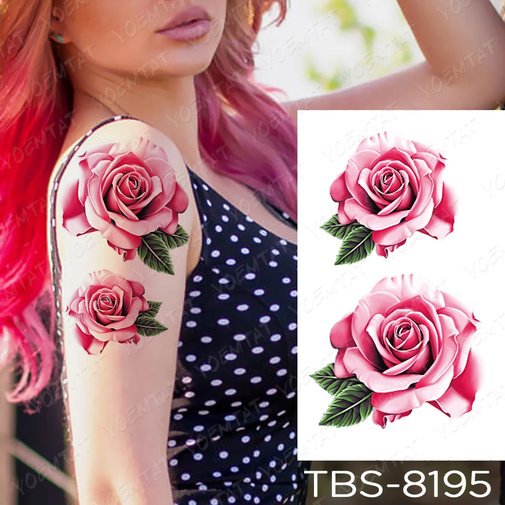 Водостойкая Временная тату наклейка Бабочка пистолет роза кружевные цветы флэш