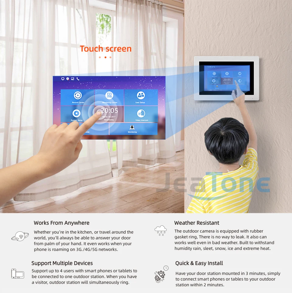 Jeatone Tuya smart 7 дюймов WIFI внутренний монитор экран видеодомофон для домашней системы