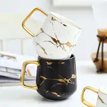 Creative Fresh Nordic Style Marble Matte Gold Ceramic Cup Tea Coffee Mug With Wooden Lid Tray Gift mug coffee mug mug cup