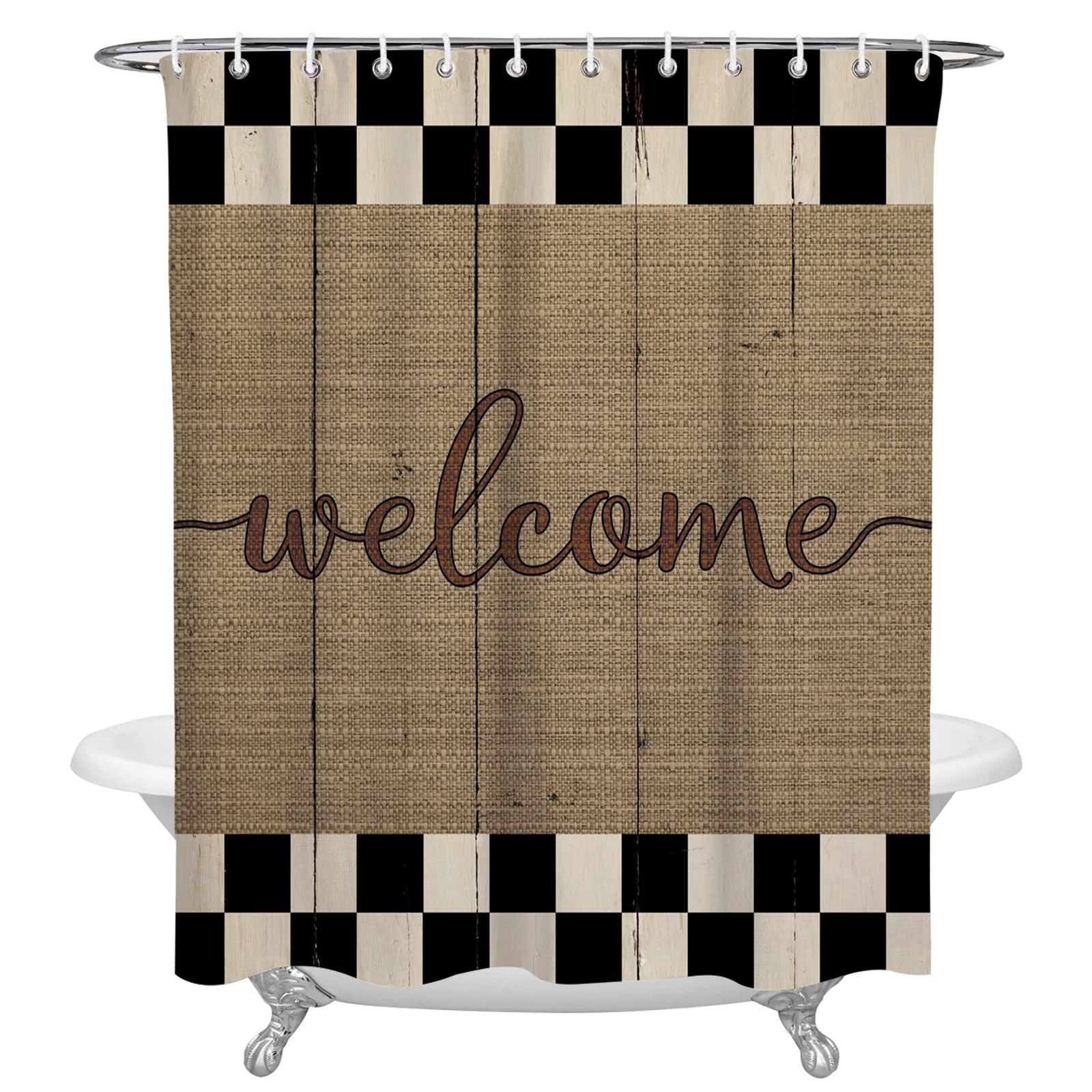 Plaid Wood Grain Retro Welcome Shower Curtains Bathroom Curtain Waterproof Polyester Frabic Bathroom Curtain with Hooks
Plaid Wood Grain Retro Welcome Shower Curtains Bathroom Curtain Waterproof Polyester Frabic Bathroom Curtain with Hooks