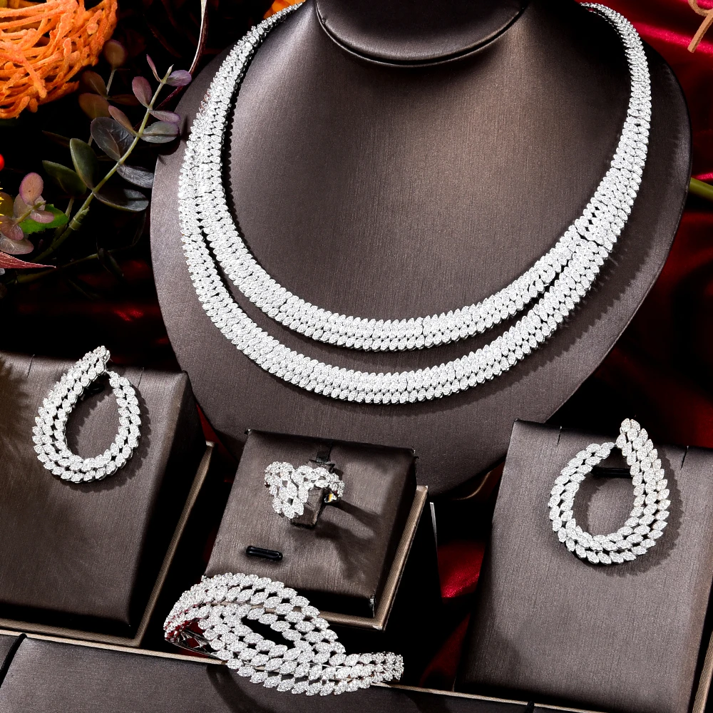 missvikki Luxury Double Layer Shiny 4PCS Necklace Earrings Bangle Jewelry Sets For Women Cubic Zircon Wedding Bridal Jewelry Set
missvikki Luxury Double Layer Shiny 4PCS Necklace Earrings Bangle Jewelry Sets For Women Cubic Zircon Wedding Bridal Jewelry Set