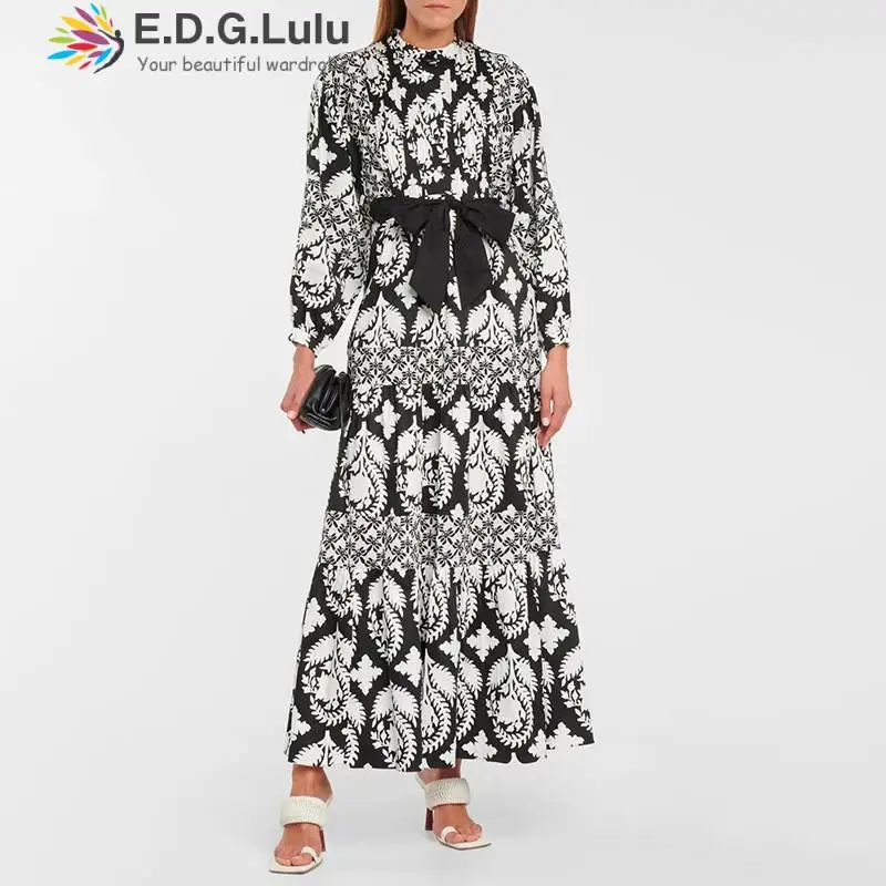 EDGLuLu Elegant O-neck Long Sleeve Floral Designer Dress Women Luxury 2021 Runway High Quality Lace-up Bow Print Long Dress 0909
EDGLuLu Elegant O-neck Long Sleeve Floral Designer Dress Women Luxury 2021 Runway High Quality Lace-up Bow Print Long Dress 0909