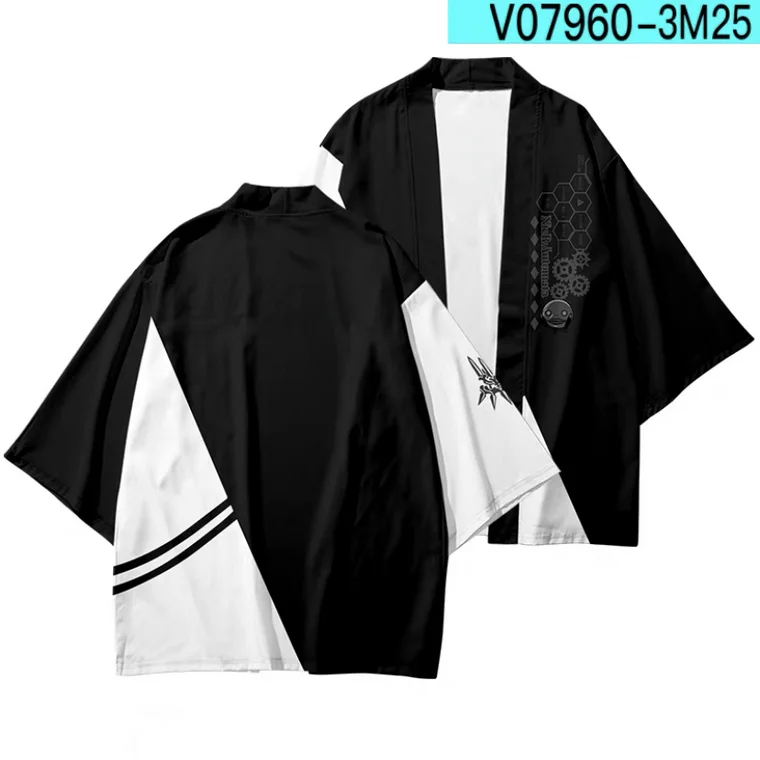 

YoRHa No.2 Type B Game NieR:Automata Japanese Kimono Haori Yukata Cosplay Fashion Summer Casual Cool Short Sleeve Streetwear A