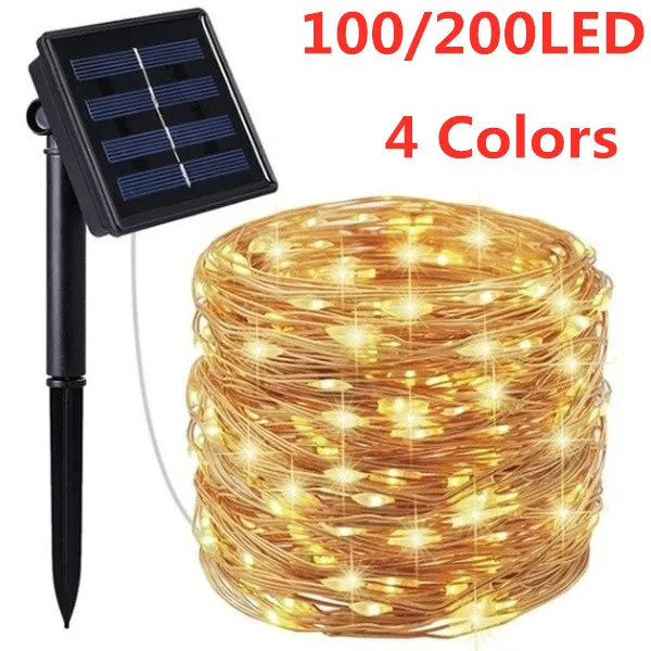 DIDIHOU 100/200LED гирлянды на солнечных батареях наружные водонепроницаемые медные