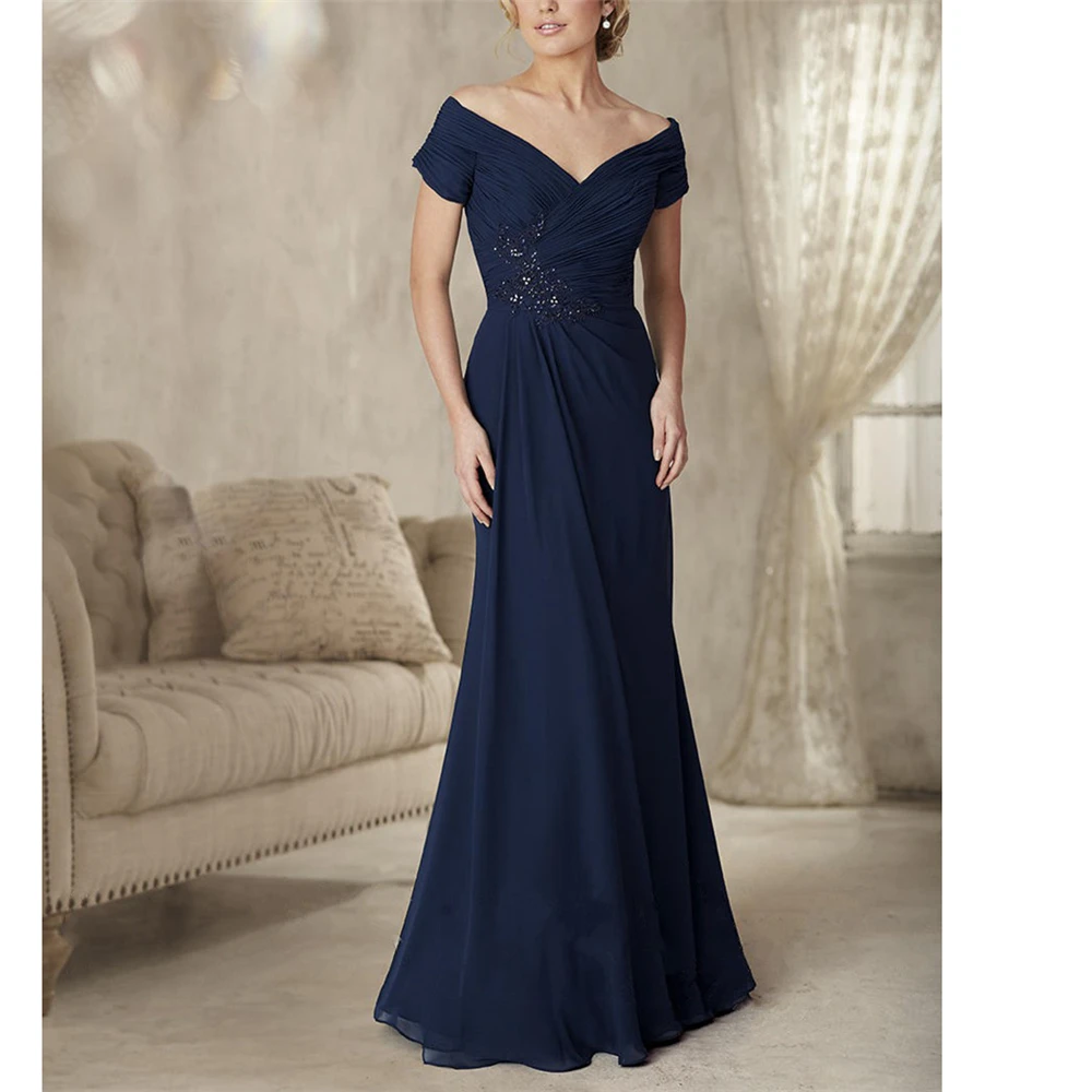 Glamorous Blue Chiffon Ruffles Dinner Dresses Off The Shoulder Ruffles Appliques Beading Full-Length Robe Mere De La Mariee 2019
Glamorous Blue Chiffon Ruffles Dinner Dresses Off The Shoulder Ruffles Appliques Beading Full-Length Robe Mere De La Mariee 2019