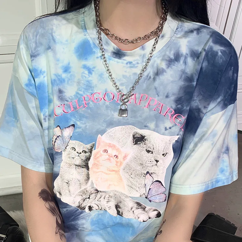ArtSu women's T Shirt harajuku cute cats tie dye short sleeve summer tops streetwear casual oversize tops 2020 tee top ASTS52113
ArtSu women's T Shirt harajuku cute cats tie dye short sleeve summer tops streetwear casual oversize tops 2020 tee top ASTS52113