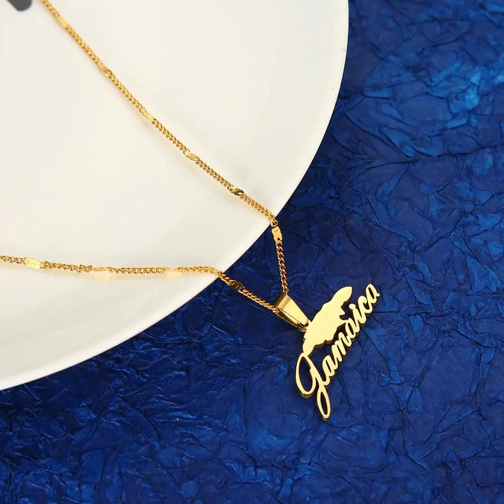 Stainless Steel Jamaica Map Pendant Necklace for Women Girls Gold Color Jamaican Map Jewelry Gifts 
Stainless Steel Jamaica Map Pendant Necklace for Women Girls Gold Color Jamaican Map Jewelry Gifts