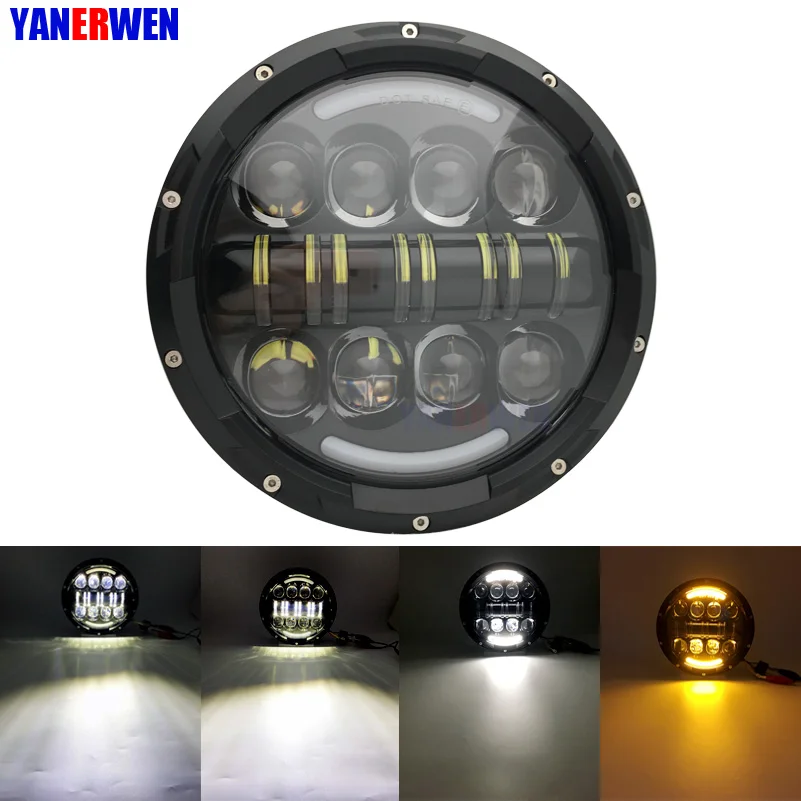 80W motorcycle 7Inch LED headlight H4 angle eye with Angel Eye DRL/Amber Turn Signal Ligh for Fatboy Road King Heritage Softai
80W motorcycle 7Inch LED headlight H4 angle eye with Angel Eye DRL/Amber Turn Signal Ligh for Fatboy Road King Heritage Softai