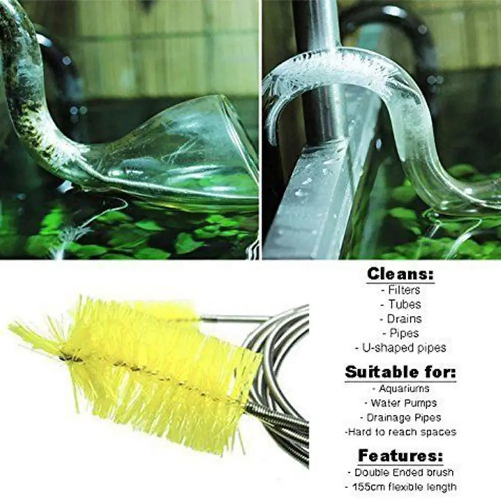 155cm Aquarium Cleaning Brush Stainless Steel Flexible Bent Tube 2x brush Water Air Tube Pipe Hose Cleaner Fish Tank Accessories
155cm Aquarium Cleaning Brush Stainless Steel Flexible Bent Tube 2x brush Water Air Tube Pipe Hose Cleaner Fish Tank Accessories