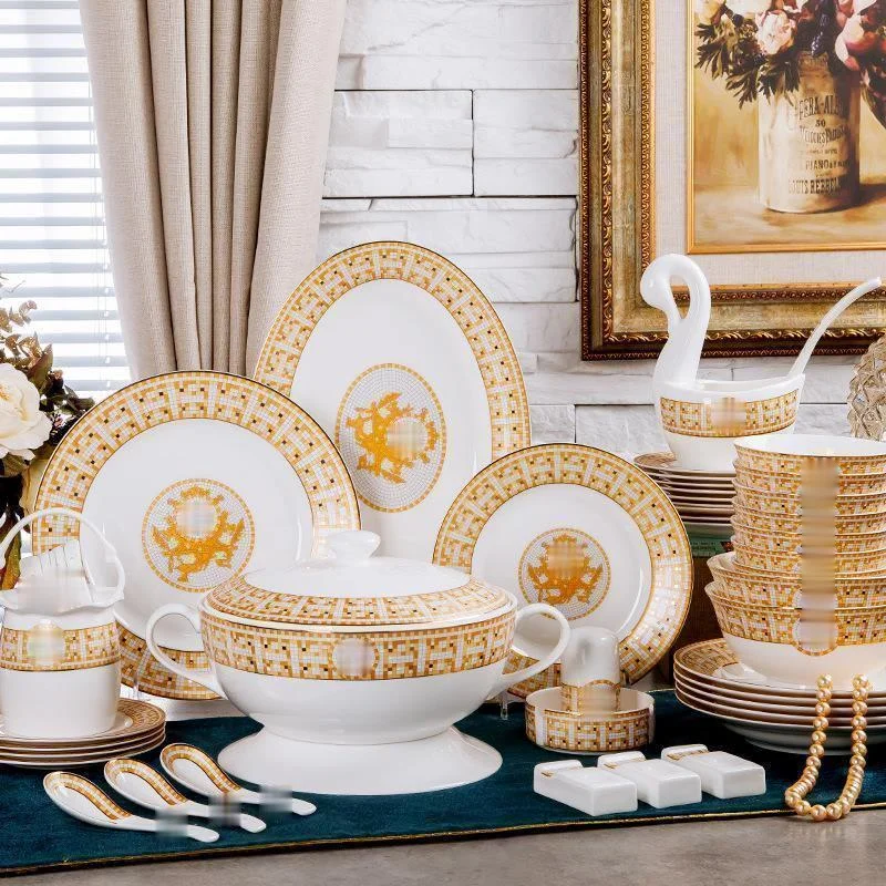 European-style tableware set mosaic bone porcelain dishes 60 head Jingdezhen ceramic
European-style tableware set mosaic bone porcelain dishes 60 head Jingdezhen ceramic