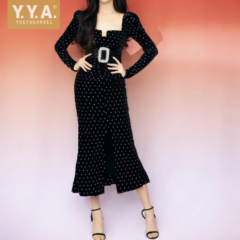 Вечернее элегантное черное бархатное платье-русалка, женские осенне-зимние сексуальные женские платья со стразами и квадратным воротником...
Вечернее элегантное черное бархатное платье-русалка, женские осенне-зимние сексуальные женские платья со стразами и квадратным воротником...