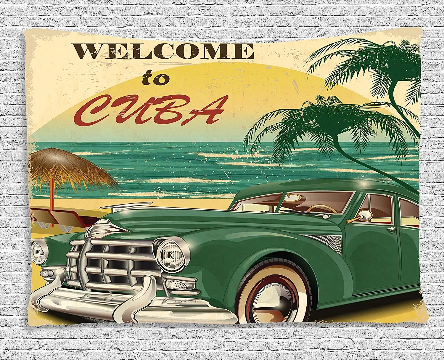Ретро Ностальгический Добро пожаловать на Куба печать с классическим автомобилем пляж Океан Пальмы широкий стену висящий Зеленый Крем
Ретро Ностальгический Добро пожаловать на Куба печать с классическим автомобилем пляж Океан Пальмы широкий стену висящий Зеленый Крем
