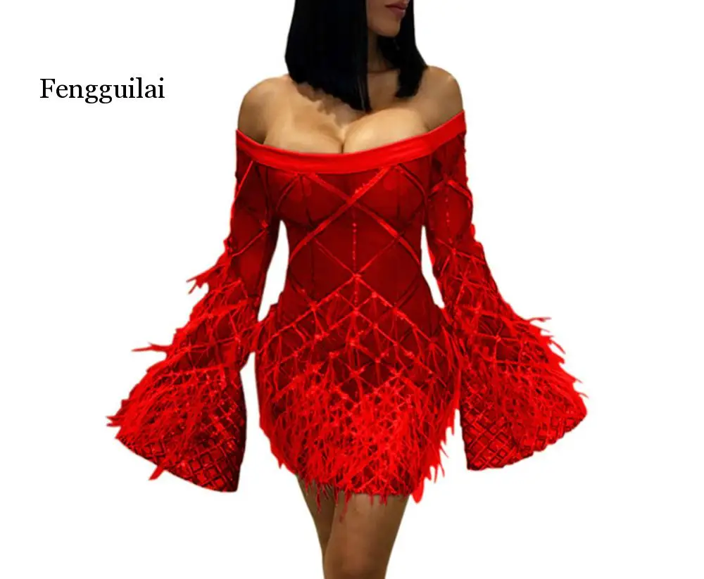 Autumn Fall Sequins Tassel Flare Long Sleeve Off Shoulder Slash Neck Sexy Mini Dress Bodycon Club Party Dresses Vestidos
Autumn Fall Sequins Tassel Flare Long Sleeve Off Shoulder Slash Neck Sexy Mini Dress Bodycon Club Party Dresses Vestidos