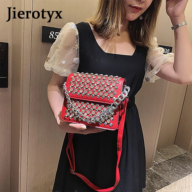 JIEROTYX женская сумка 2019 новая трендовая с заклепками модная через плечо цепочкой