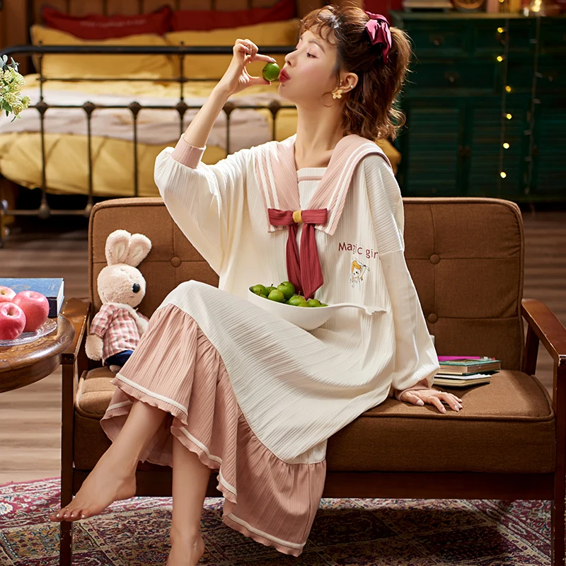 Plus Size Nightgowns for Women Sweet Cute Style Home wear Korea Cotton Nightdress Long-Sleeve Sleepwear Autumn Women Nightwear
Plus Size Nightgowns for Women Sweet Cute Style Home wear Korea Cotton Nightdress Long-Sleeve Sleepwear Autumn Women Nightwear