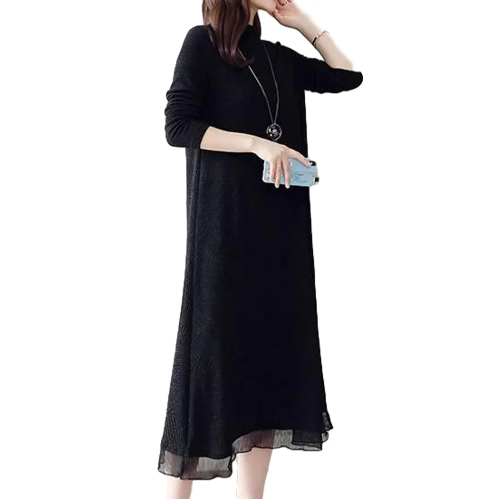 Elegant Women Long Dresses Black O-Neck Long Sleeve Calf Length Pullover Dress Plus Size Female Casual Baggy Clothing
Elegant Women Long Dresses Black O-Neck Long Sleeve Calf Length Pullover Dress Plus Size Female Casual Baggy Clothing