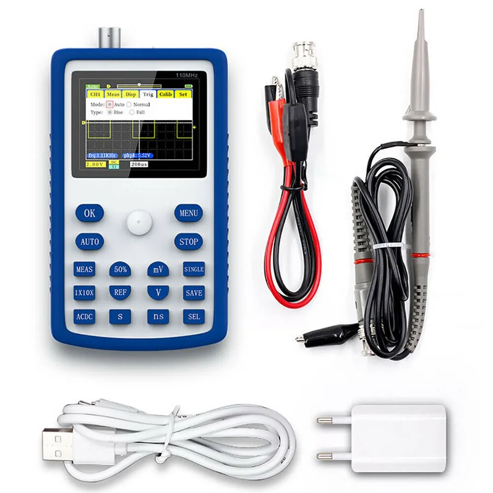 FNIRSI 1C15 Handheld Oscilloscope Digital Waveform Storage 110MHz 500MS/s P6100 High Voltage Probe Micro USB Charging Cable
FNIRSI 1C15 Handheld Oscilloscope Digital Waveform Storage 110MHz 500MS/s P6100 High Voltage Probe Micro USB Charging Cable