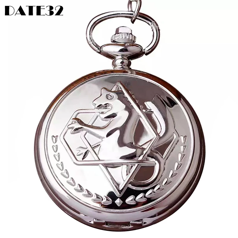 

Silver Tone Fullmetal Alchemist Pocket Watch Cosplay Edward Elric Anime Men Pendant Necklace Chain Clock Best Collection Gift