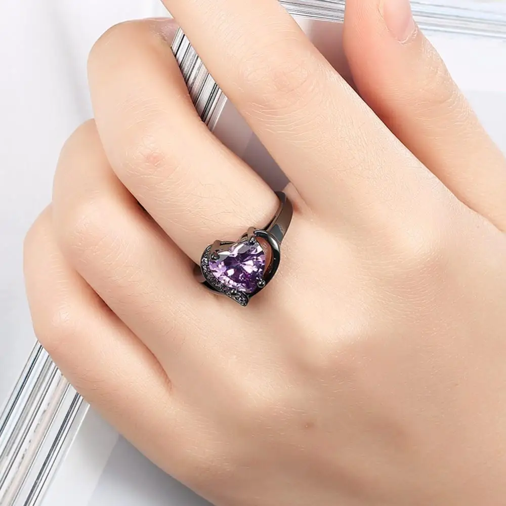 Love Heart Shaped Rings Shiny Amethyst Ring Women Vintage Zircon Ring Engagement Rings Black Gun Plated Finger Ring Jewelry
Love Heart Shaped Rings Shiny Amethyst Ring Women Vintage Zircon Ring Engagement Rings Black Gun Plated Finger Ring Jewelry