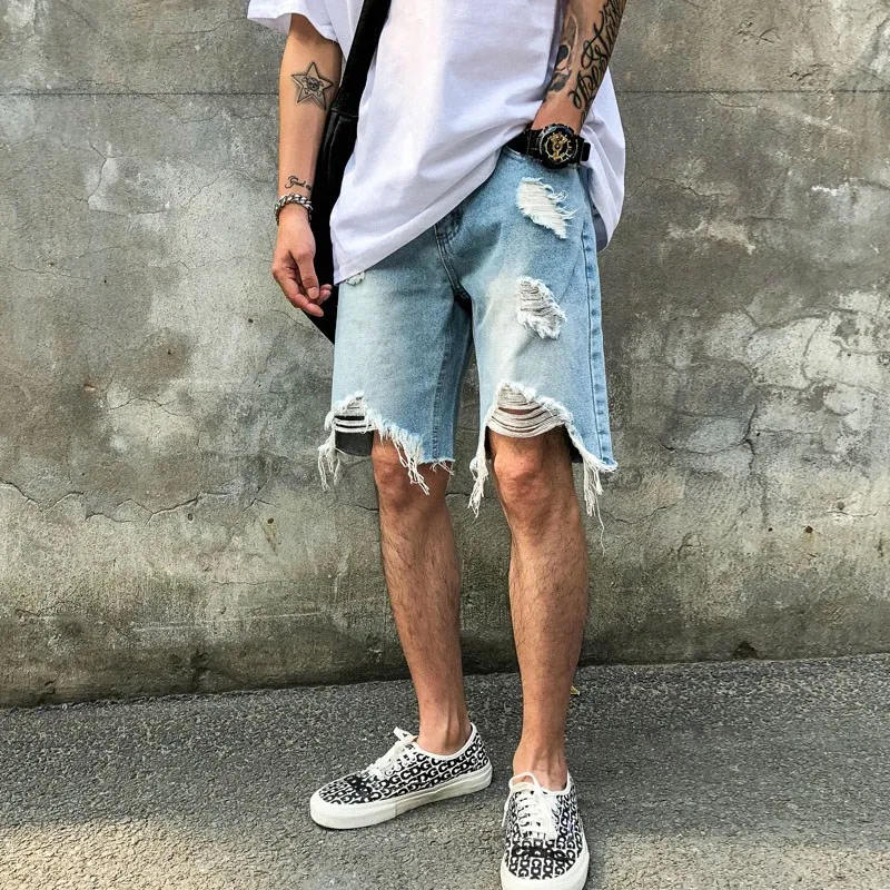Hot Sale Summer Loose Straight Men Shorts Hip Hop Beggar Irregular Denim Shorts Fashion Casual Male Knee-Length Jeans Men 
Hot Sale Summer Loose Straight Men Shorts Hip Hop Beggar Irregular Denim Shorts Fashion Casual Male Knee-Length Jeans Men