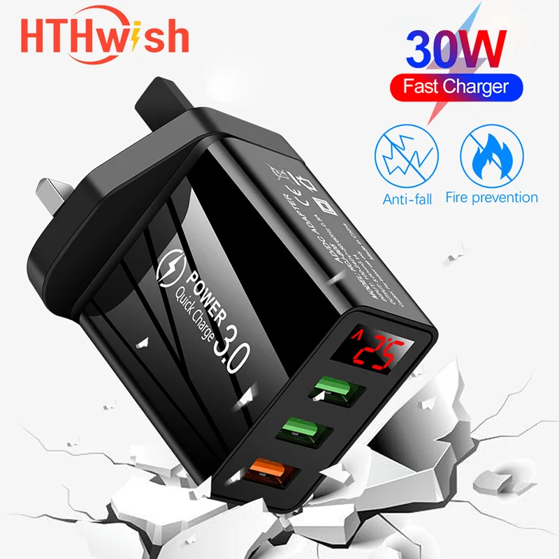 30W Quick Charge 3.0 LED Display 3 Ports USB Phone Charger Fast Charging For iPhone 12 Pro Samsung S20 Charger EU Wall Adapter
30W Quick Charge 3.0 LED Display 3 Ports USB Phone Charger Fast Charging For iPhone 12 Pro Samsung S20 Charger EU Wall Adapter