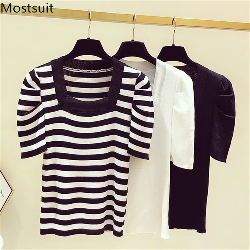 2021 Summer Knitted T Shirt Pullover Women Short Sleeve Square Collar Slim Tops Tees Korean Fashion Casual Female T-shirt Tops
2021 Summer Knitted T Shirt Pullover Women Short Sleeve Square Collar Slim Tops Tees Korean Fashion Casual Female T-shirt Tops