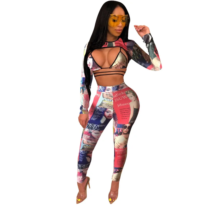 Fashion Newspaper Print Sexy Long Sleeve 3 Piece Set Bandage Pant Matching Sets Fall Club Outfits Woman Sport Jogger Sweatsuits 
Fashion Newspaper Print Sexy Long Sleeve 3 Piece Set Bandage Pant Matching Sets Fall Club Outfits Woman Sport Jogger Sweatsuits
