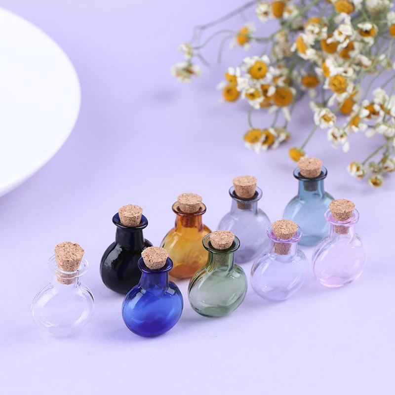 

New Hot！ 2Pcs 1:12 Dollhouse Miniature Glass Color Bottles Cork Bottles Tiny Jar Wishing Bottle Model For Dollhouse Decoration