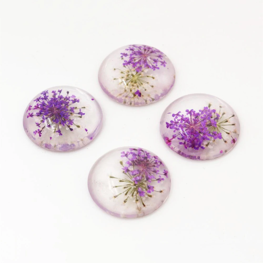 

New Fashion 5pcs 25mm Natural Dried Flowers Flat Back Resin Cabochons Cameo G3-09
