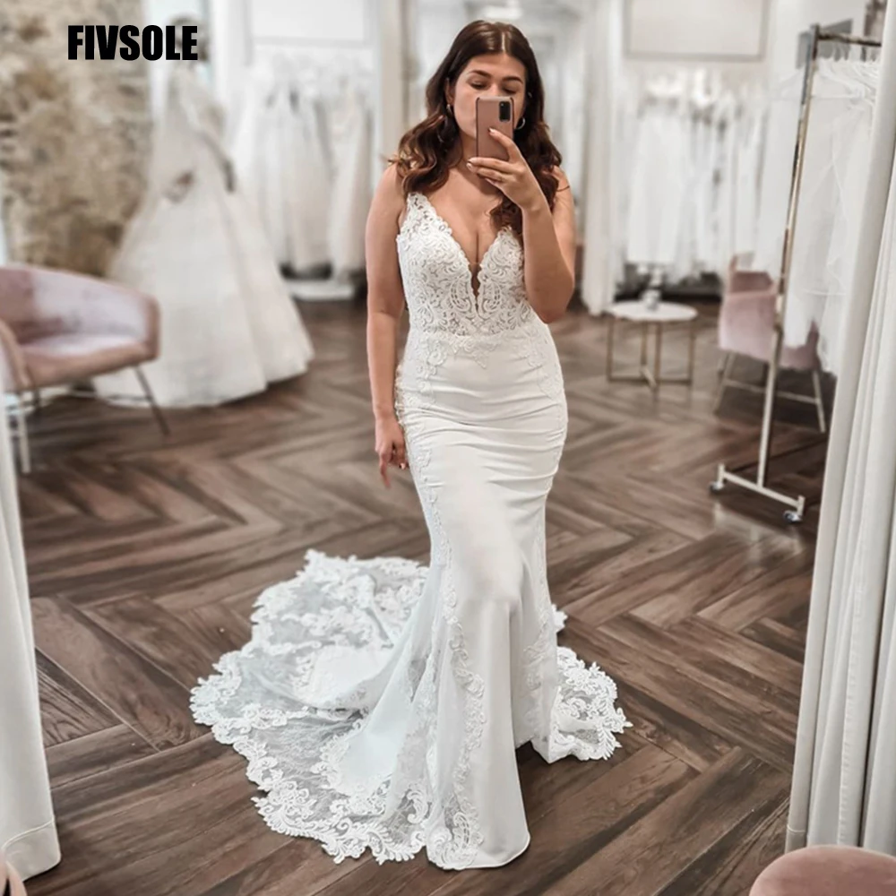 Fivsole Sexy V Neck Mermaid Long Princess Wedding Dress Lace Appliques Train Boho Bridal Gowns Vestidos Elegantes Para Mujer
Fivsole Sexy V Neck Mermaid Long Princess Wedding Dress Lace Appliques Train Boho Bridal Gowns Vestidos Elegantes Para Mujer