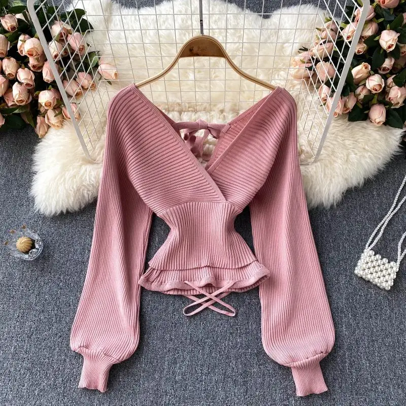Women Autumn Casual Lace Up Sexy Bow Tie Solid Color Sweater Oversized Pullovers Slim Fit Lantern Sleeve Knitted Sweaters New
Women Autumn Casual Lace Up Sexy Bow Tie Solid Color Sweater Oversized Pullovers Slim Fit Lantern Sleeve Knitted Sweaters New